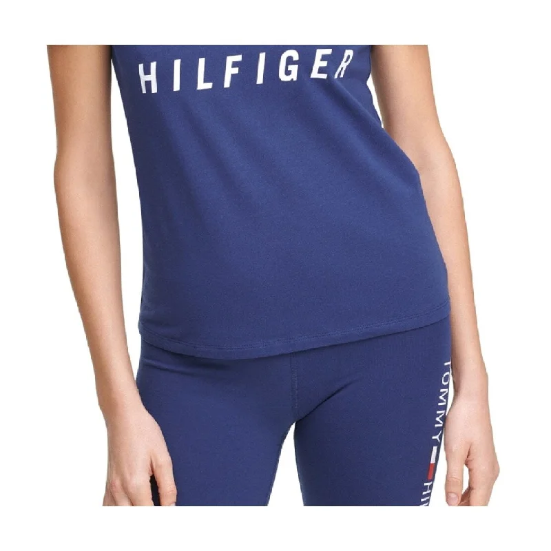 Tommy Hilfiger Women's Sport Slim Fit Logo T-Shirt Blue Size Small