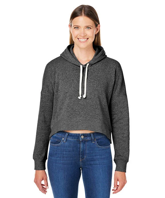 8853JA - J America Ladies Triblend Cropped Hooded Sweatshirt | Black Triblend