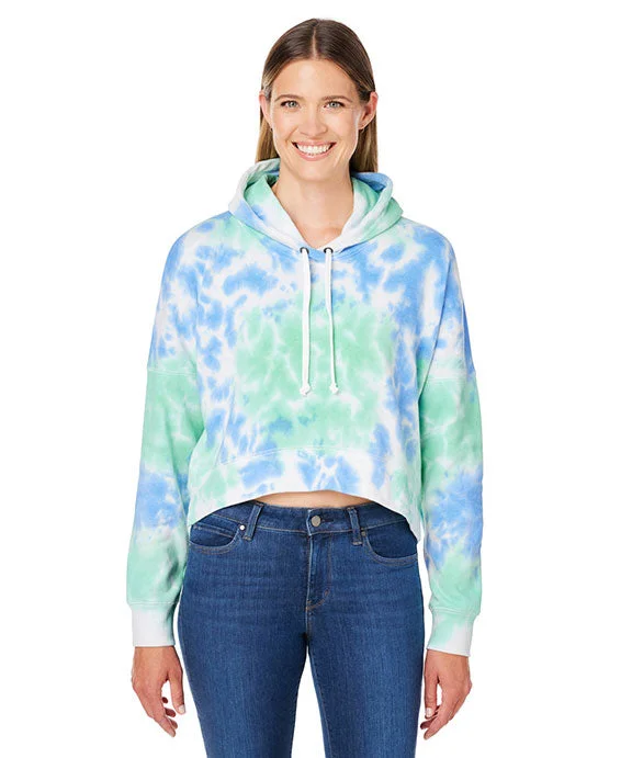 8853JA - J America Ladies Triblend Cropped Hooded Sweatshirt | Lagoon Tie Dye