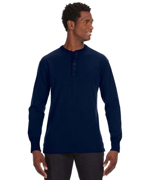 JA8244 - J America Mens Vintage Brushed Jersey Henley Shirt | Vintage Navy