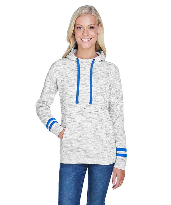 JA8674 - J America Ladies Melange Scuba Neck Sweatshirt | White/Royal