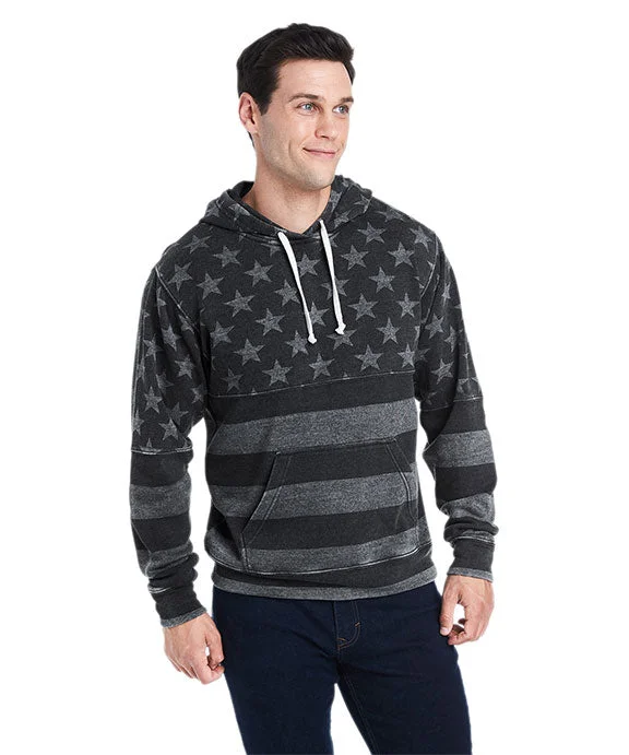 JA8871 - J America Adult Triblend Pullover Fleece Hooded Sweatshirt | Black Star Stripe Triblend