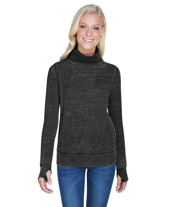 JA8930 - J America Ladies Zen Fleece Cowl Neck Sweater | Twisted Black