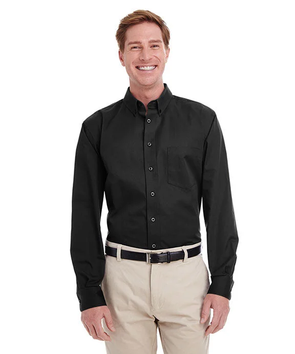 M581 - Harriton Mens Foundation 100% Cotton Long-Sleeve Twill Shirt with Teflon™ | Black