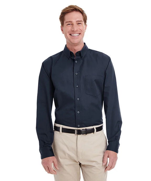 M581 - Harriton Mens Foundation 100% Cotton Long-Sleeve Twill Shirt with Teflon™ | Dark Navy