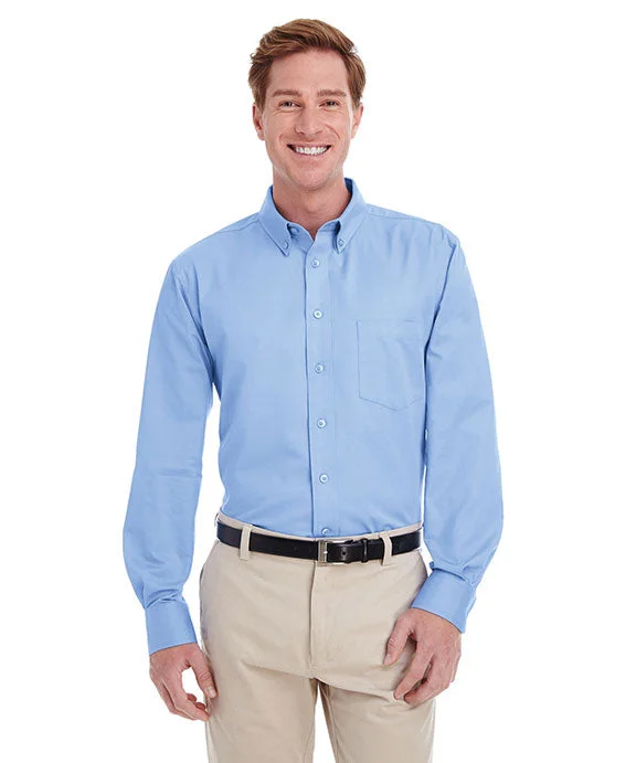 M581 - Harriton Mens Foundation 100% Cotton Long-Sleeve Twill Shirt with Teflon™ | Industry Blue