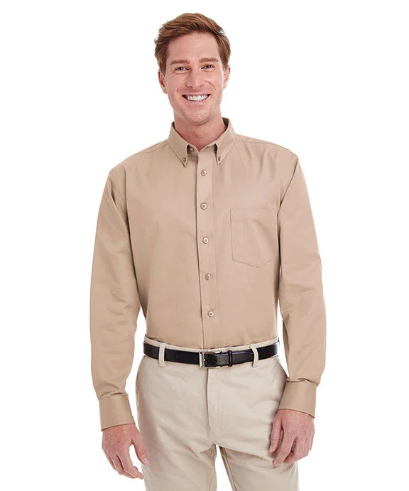 M581 - Harriton Mens Foundation 100% Cotton Long-Sleeve Twill Shirt with Teflon™ | Khaki