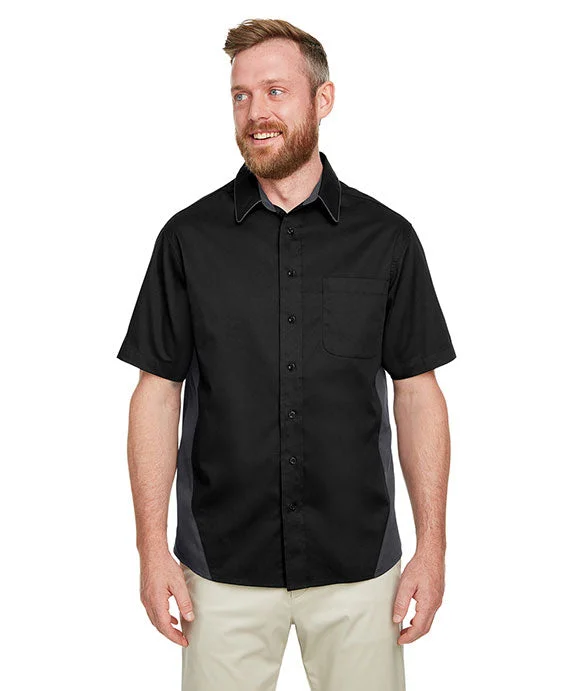 M586T - Harriton Mens Tall Flash IL Colorblock Short Sleeve Shirt | Black/Dark Charcoal