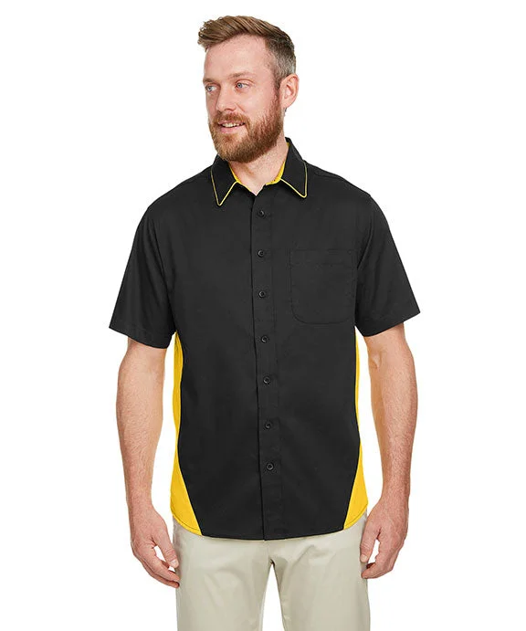 M586T - Harriton Mens Tall Flash IL Colorblock Short Sleeve Shirt | Black/S Yellow