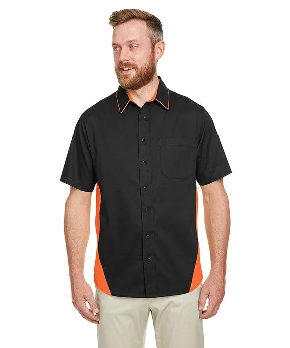 M586T - Harriton Mens Tall Flash IL Colorblock Short Sleeve Shirt | Black/Team Orange