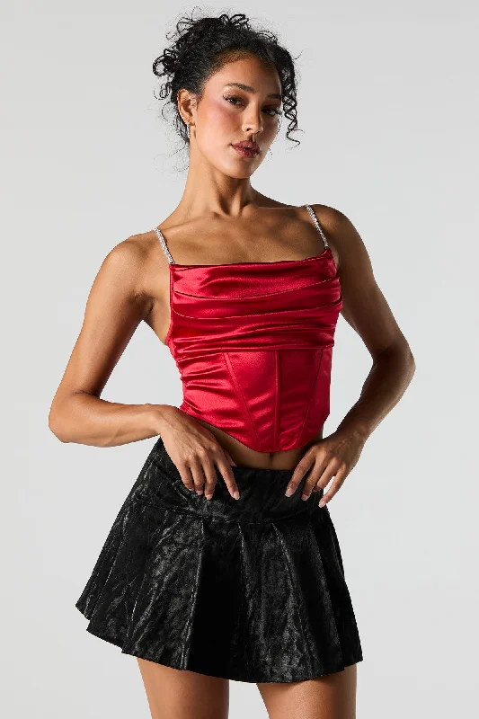 Satin Rhinestone Strap Corset Top