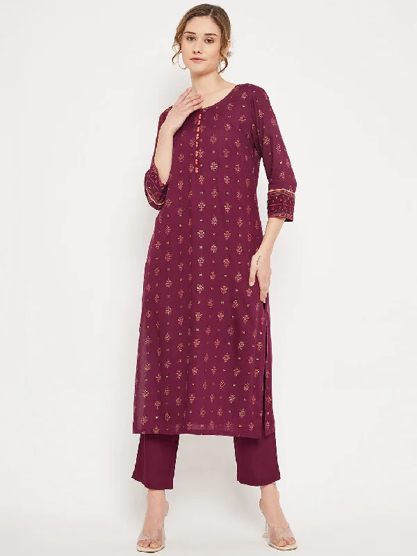 Women's Casual  Wine Printed  Palazzo Set