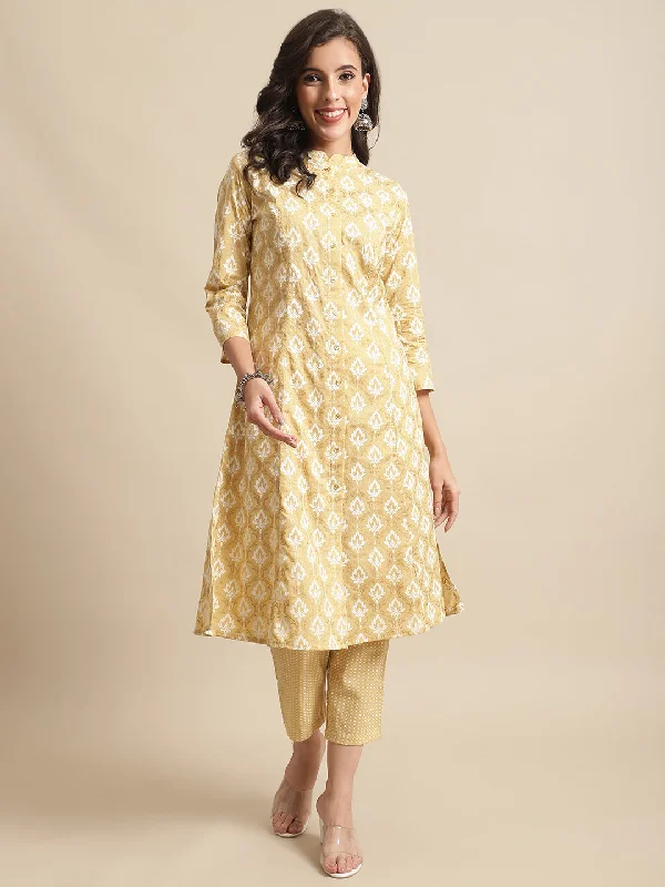 Women's Casual  Yellow Printed  Palazzo Set