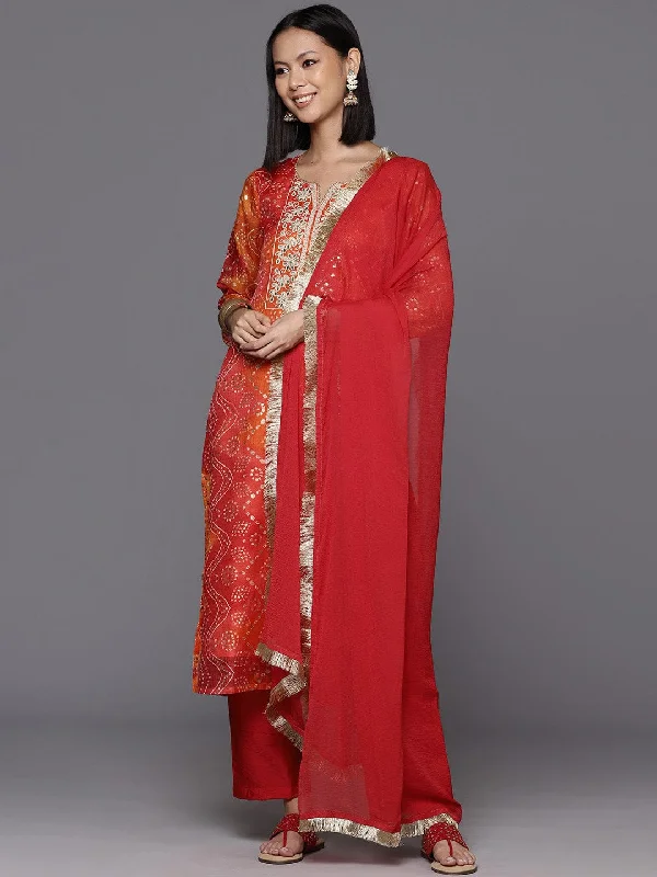 Varanga Bandhani Printed Kurta With Gotta Patti Embellished Yoke With Bottom And Dupatta