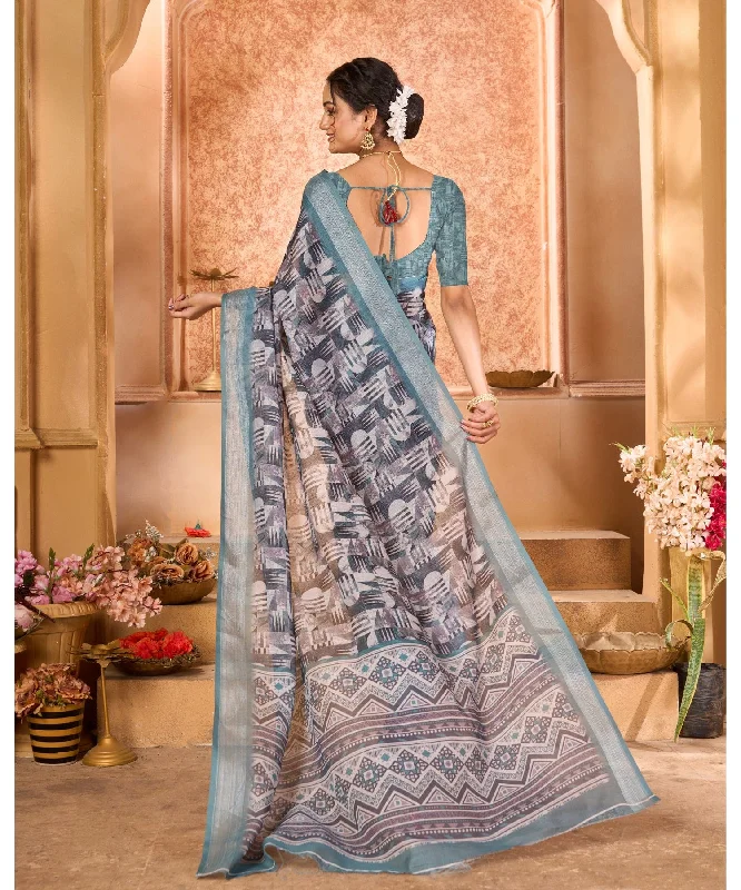 Varanga Light Blue Linen Designer Saree With Zari Border