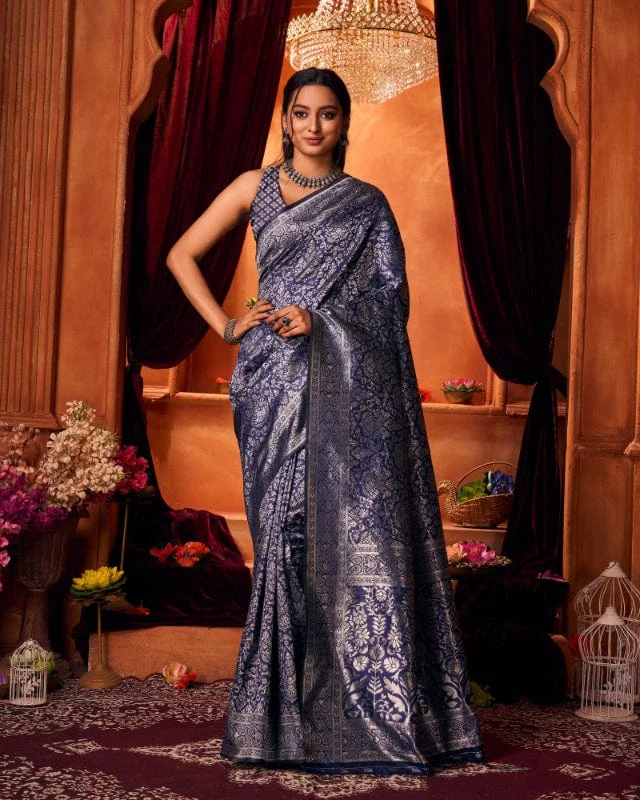 Varanga Festive Wear Blue Designer Silk Woven Banarasi Kanjivaram Saree