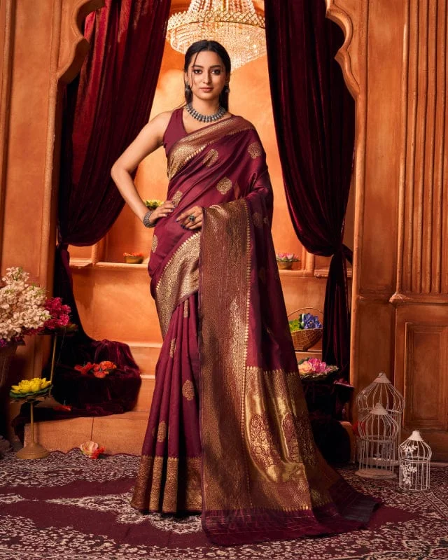 Varanga Festive Wear Maroon Designer Silk Woven Banarasi Kanjivaram Saree