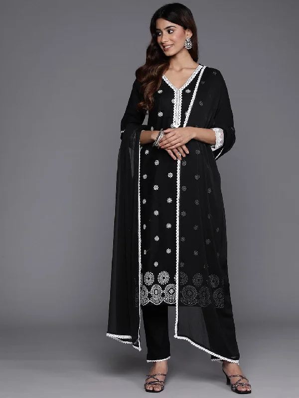 Varanga Floral Embroidered Thread Work Pure Cotton Kurta with Trousers & Dupatta