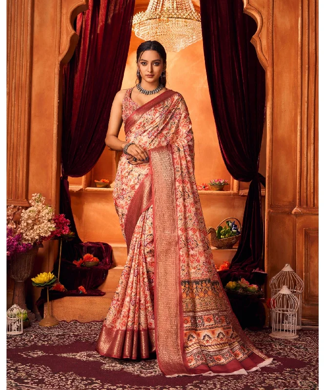 Varanga Light Orange Linen Designer Saree With Zari Border