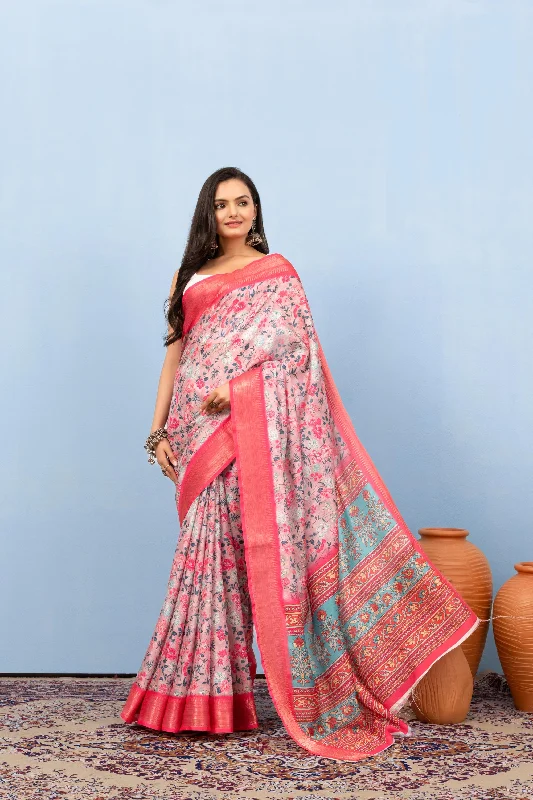 Varanga Light Pink Designer Dola Silk Saree With Doby Border