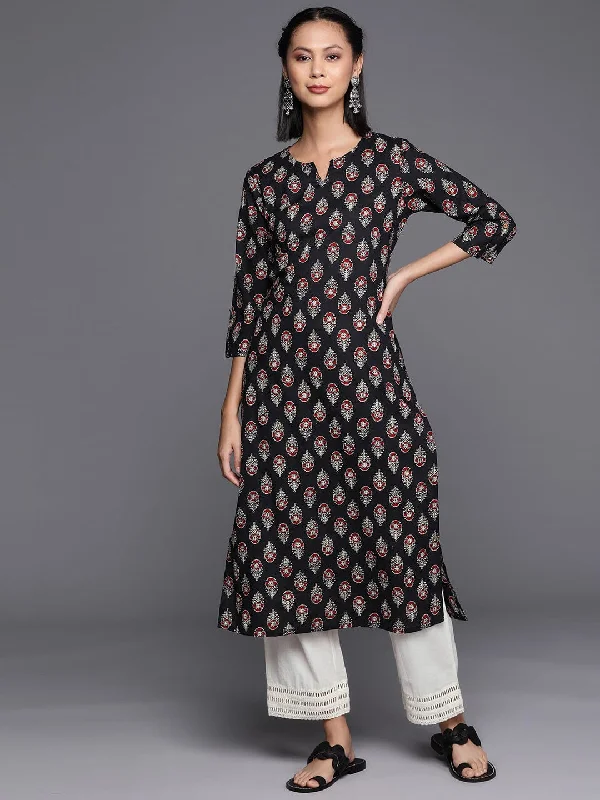 Varanga Women Black Ethnic Motifs Straight Kurta.