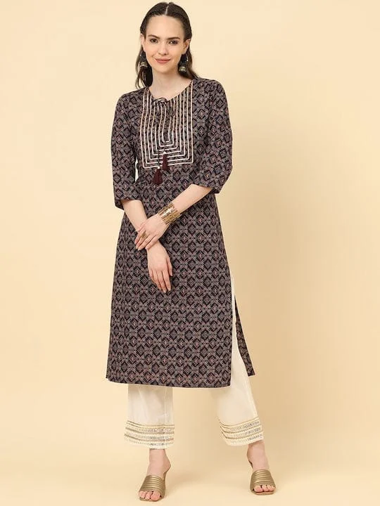 Varanga Women Blue Ajrak Printed Straight Kurta