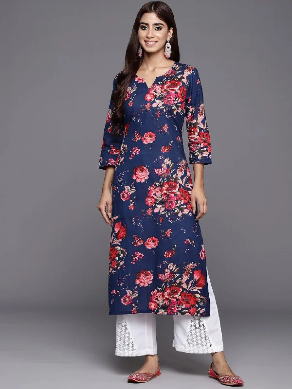 Varanga Women Blue Floral Printed Straight Kurta