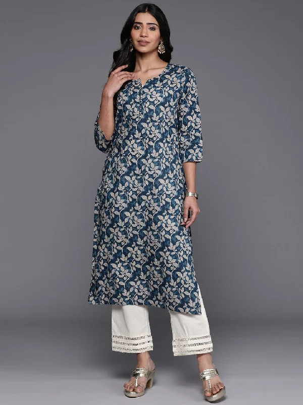 Varanga Women Blue Floral Printed Straight Kurta