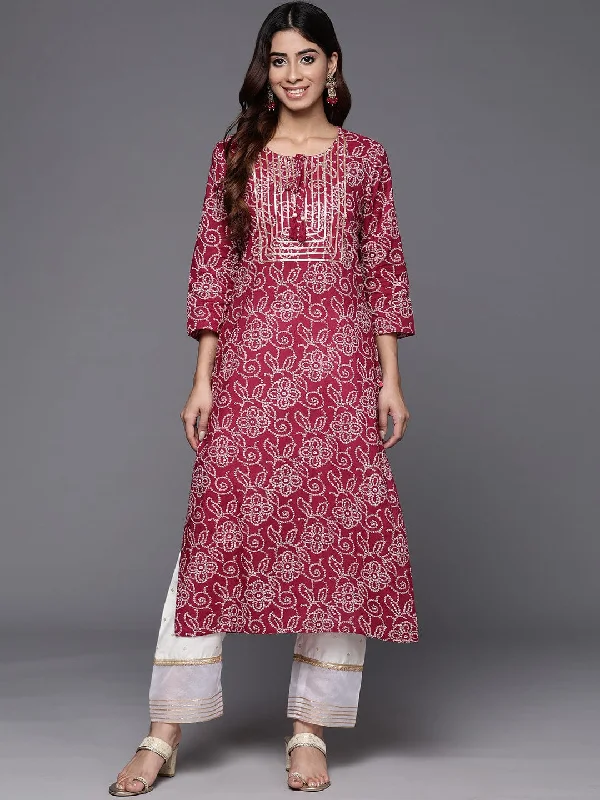 Varanga Women Burgundy Bandhani Printed Straight Kurta Rs Vkur1870