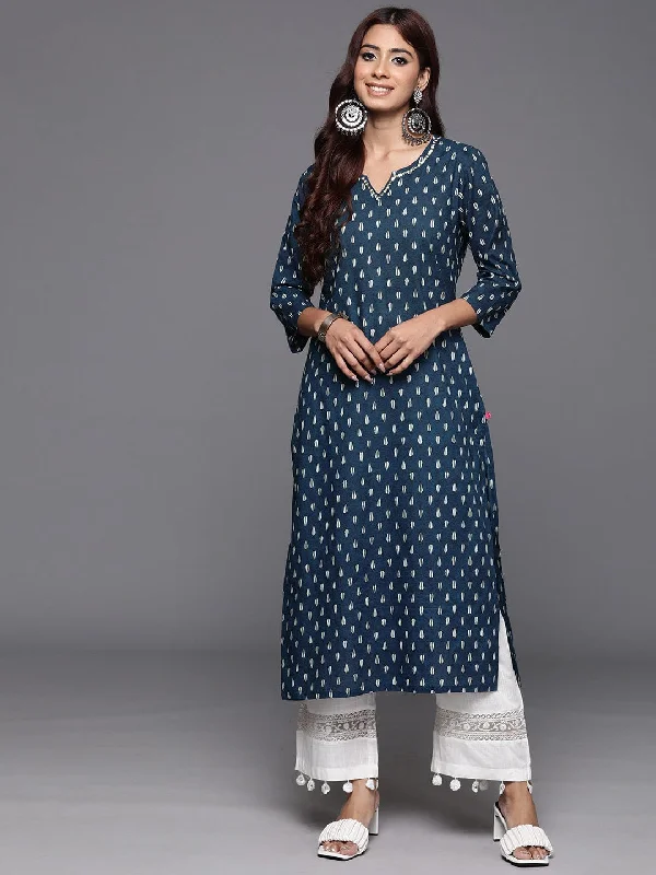 Varanga Women Ethnic Printed, Sequin And Thread Embroidered Round Neck Straight Kurta.