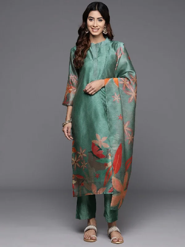 varanga-women-floral-printed-regular-chanderi-silk-kurta-with-trousers-with-dupatta