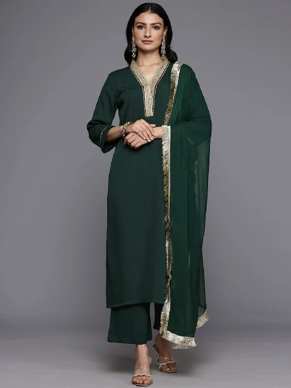 Varanga Women Green Gota Lace Embellished Kurta With Bottom And Dupatta