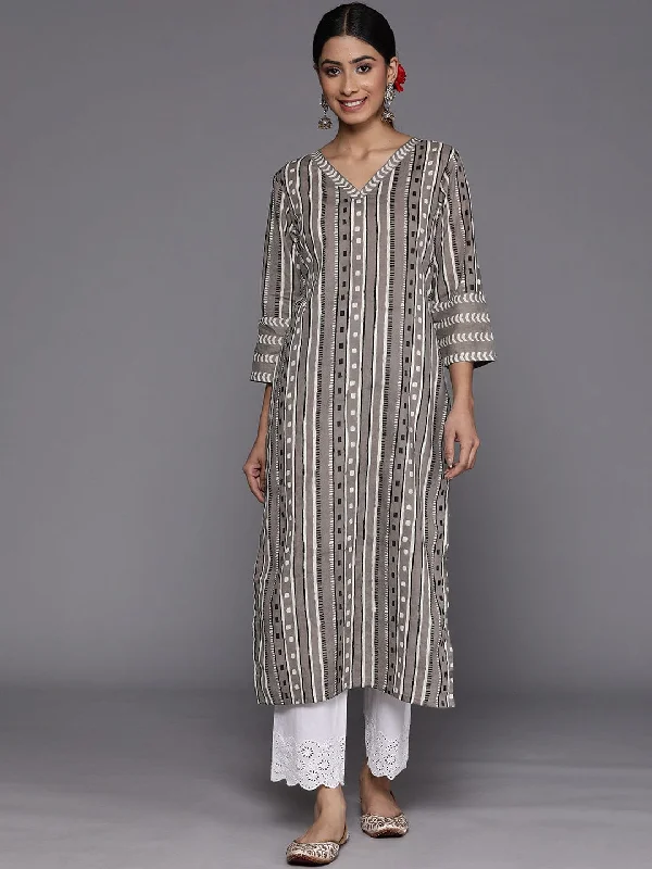 Varanga Women Grey Printed Straight Kurta With 3/4Th Sleeve.