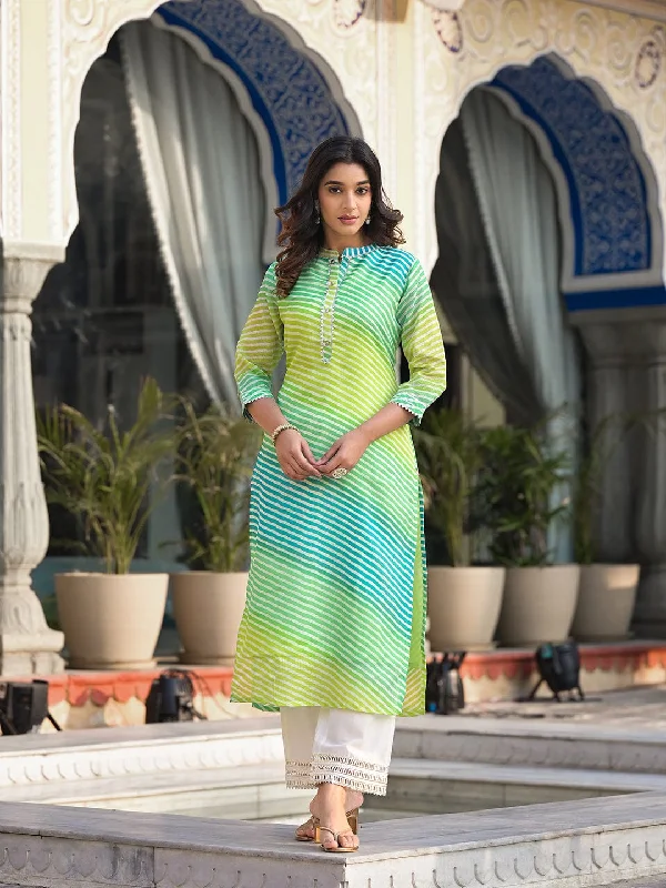 Varanga Women Leheriya Printed Straight Kurta With Mandarin Collar