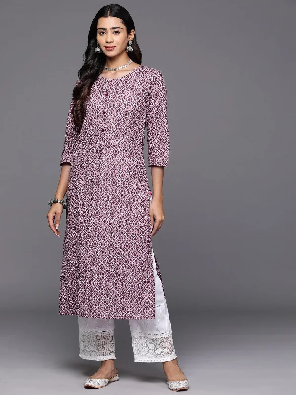 Varanga Women Mauve Ethnic Printed Round Neck Straight Kurta.