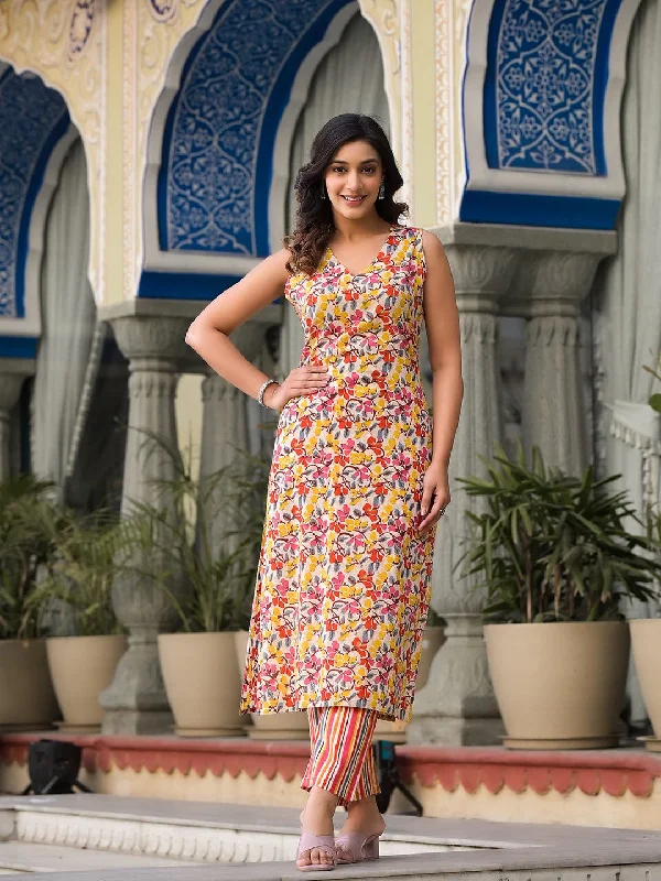 Varanga Women Multi Floral Printed Straight Kurta With Bottom