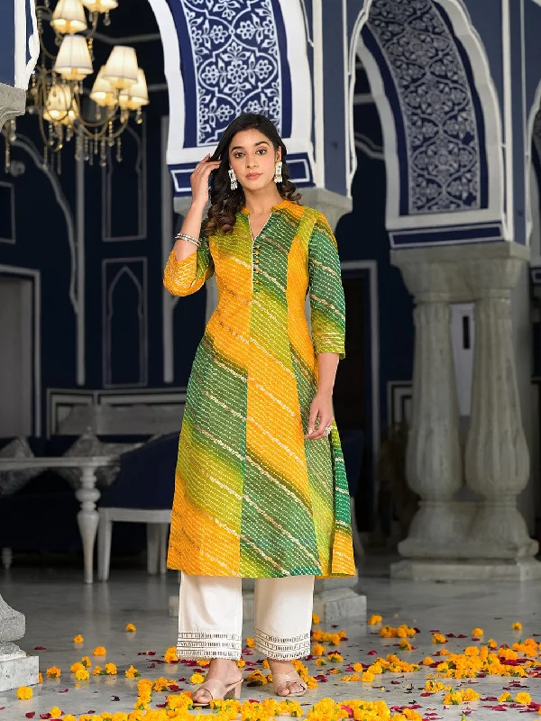 Varanga Women Mustard Yellow & Green Bandhani Dyed Anarkali Kurta