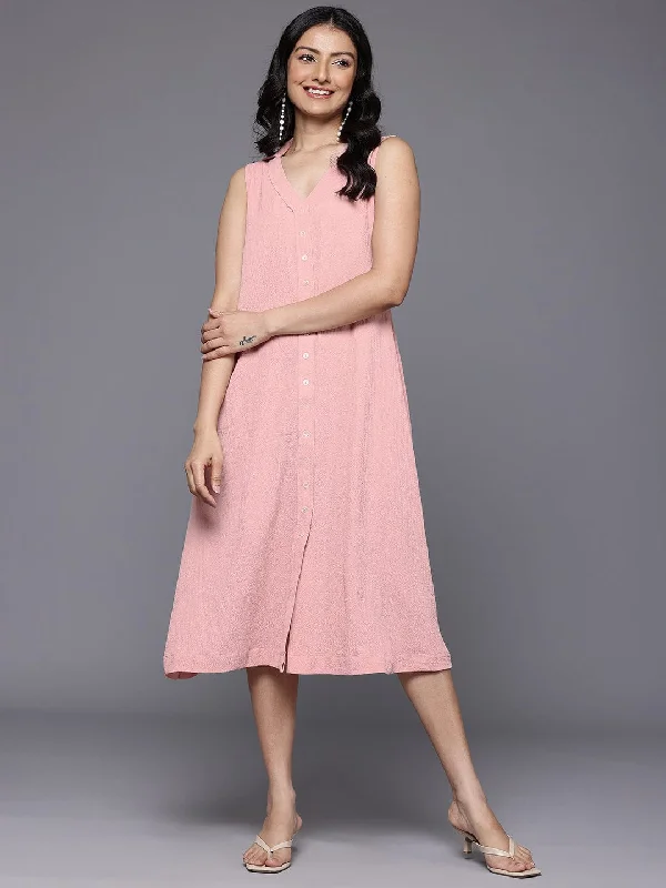 Varanga Women  Peach Front Placket Deatiled A-Line Dress