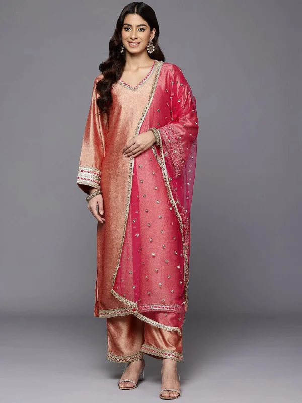 Varanga Women Peach Gota Embellished Kurta With Bottom And Dupatta