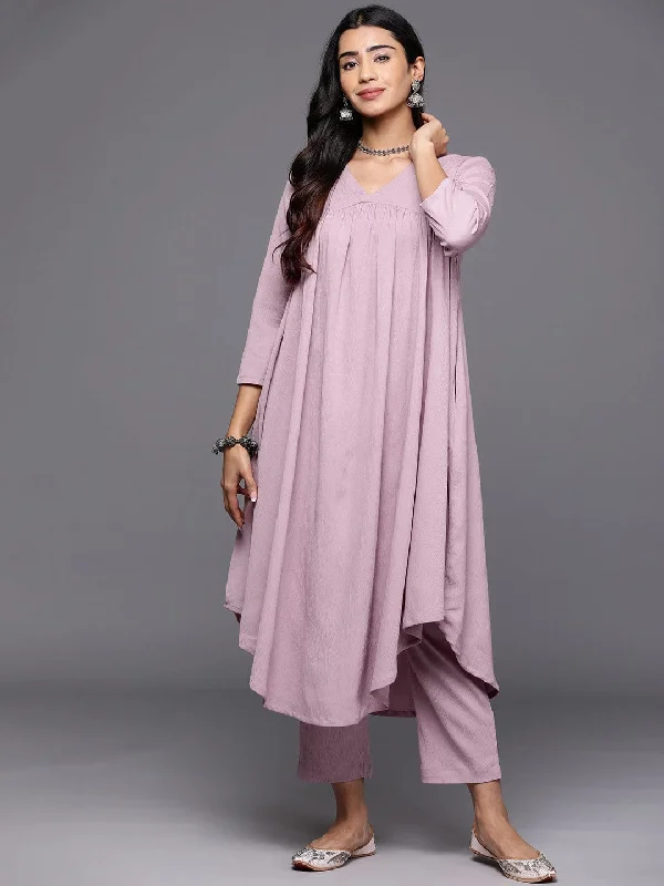 Varanga Women Pink Empire Gathered Details A-Line Kurta Paired With Tonal Bottom