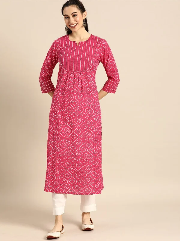 Varanga Women Pink & White Bandhani Printed Kurta