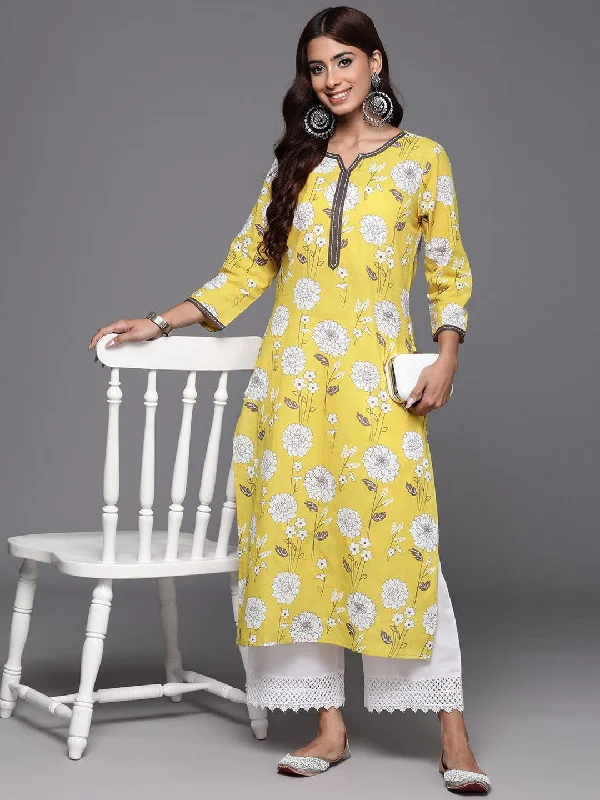 Varanga Women Yellow Thread Work Detail Straight Kurta