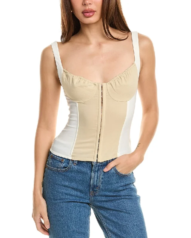 WeWoreWhat Ruched Cup Scoop Linen-Blend Corset