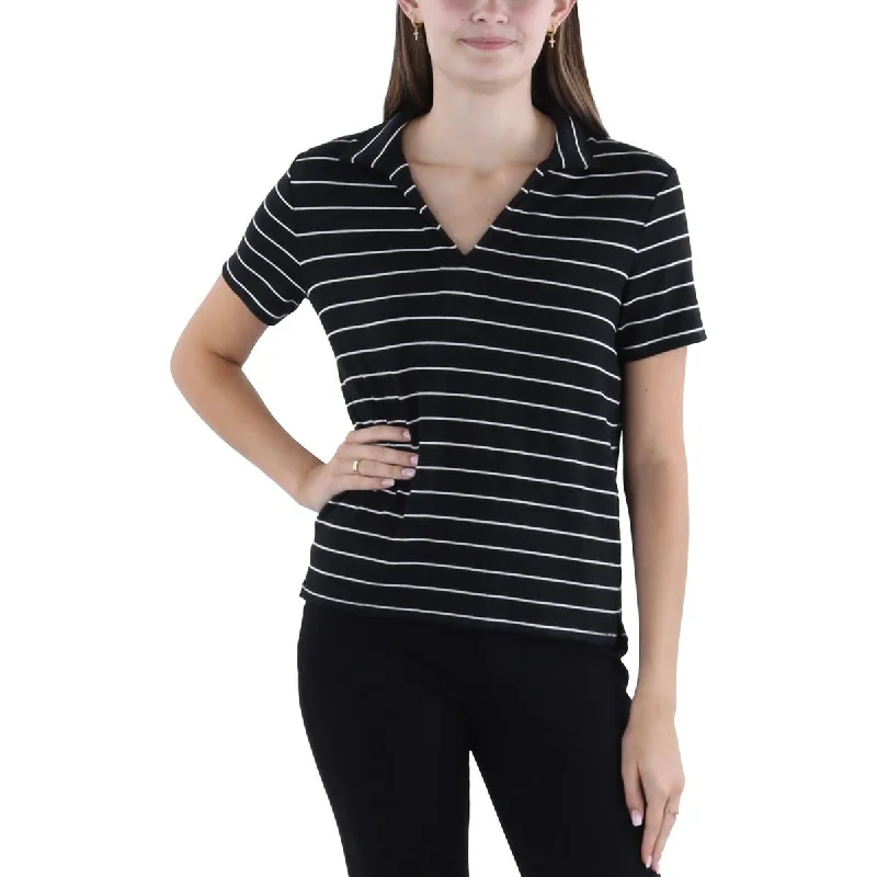 Womens Striped Collar Polo Top