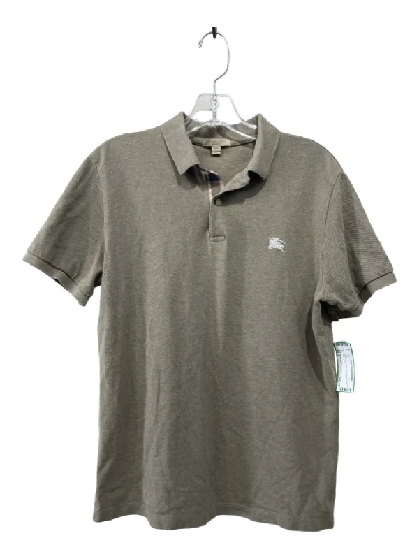 Burberry Brit Size L Olive Gray Cotton Short Sleeve Polo Top