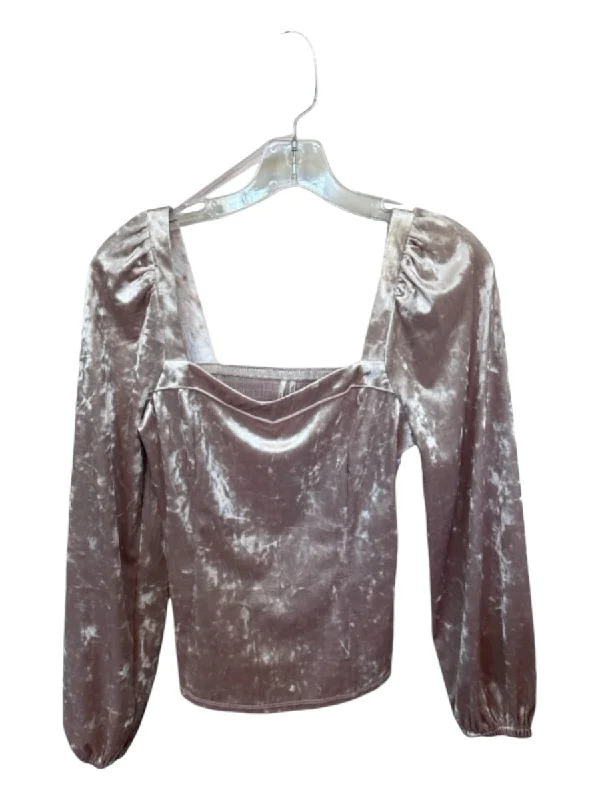 By Anthropologie Size S Champagne Velvet Long Sleeve Square Neck Top