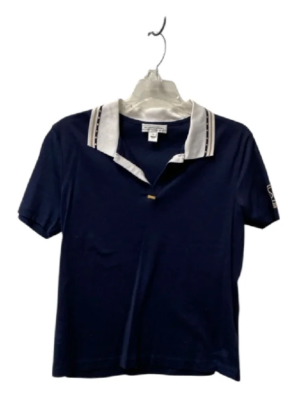 St John Size Medium Navy & white Cotton Short Sleeve Collared V Neck Polo Top