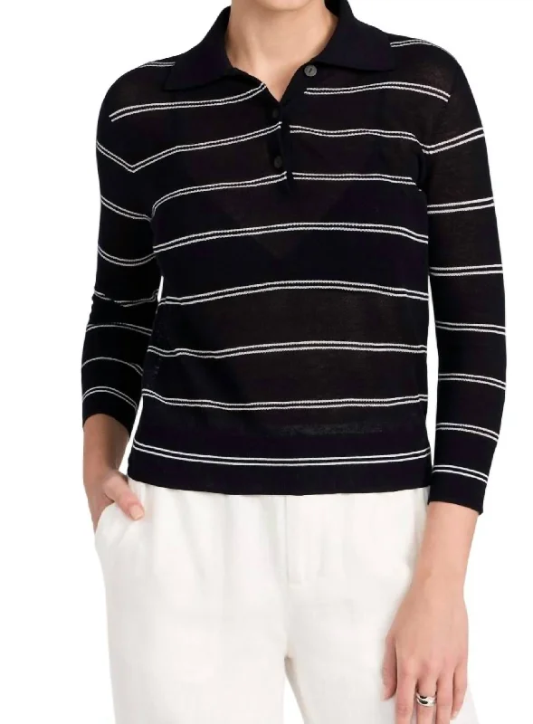 Striped Pique Polo In Coastal/off White