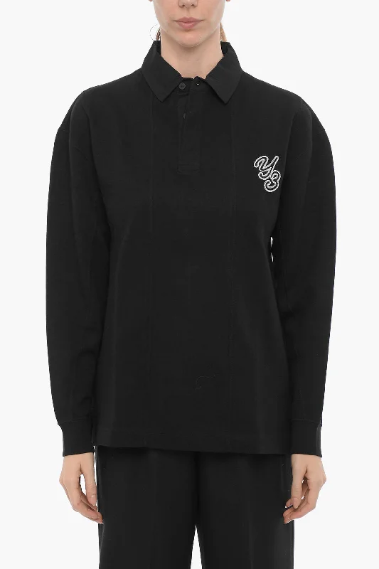 Y-3 by Yohji Yamamoto ADIDAS Solid Color Oversized Fit Polo Shirt with Embroidered