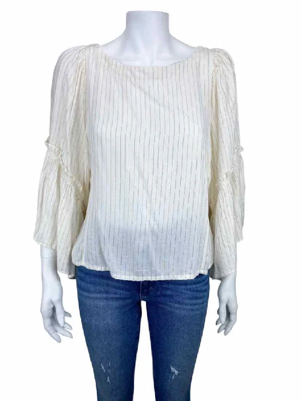 Anthropologie Floreat, Women's Shimmer Stripe Top, Ivory/Gold, Size XS